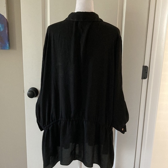 Lane Bryant 26 28 black sheer blouse button down v-neck collar - Picture 10 of 12